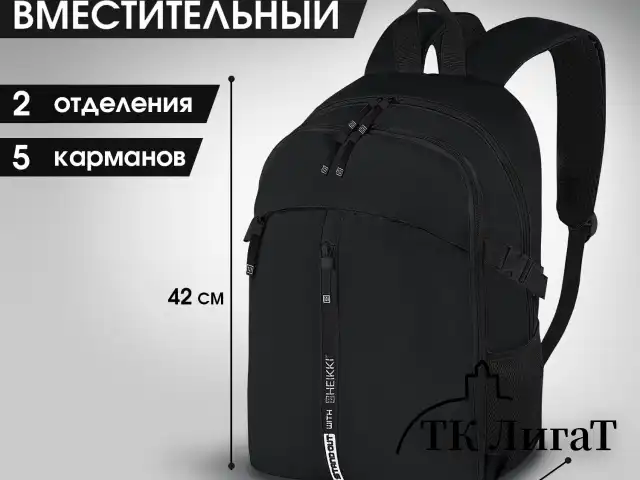 Рюкзак HEIKKI CHOICE (ХЕЙКИ) универсальный, 2 отделения, багажная лента, черный, 42х32х13 см, 272537