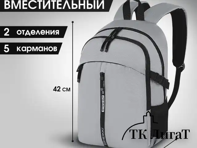 Рюкзак HEIKKI CHOICE (ХЕЙКИ) универсальный, 2 отделения, багажная лента, серый, 42х32х13 см, 272538