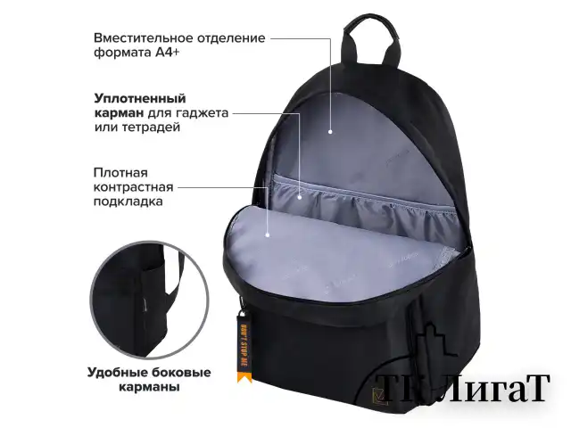 Рюкзак BRAUBERG FASHION CITY универсальный, карман-антивор, Cat, черный, 44х31х16 см, 272569