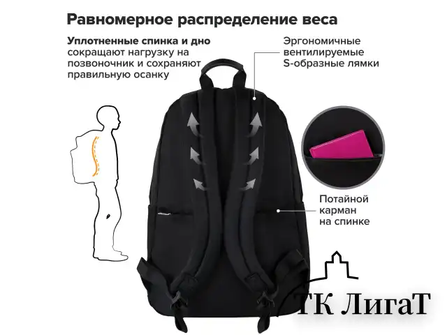 Рюкзак BRAUBERG FASHION CITY универсальный, карман-антивор, Hug me, черный, 44х31х16 см, 272570