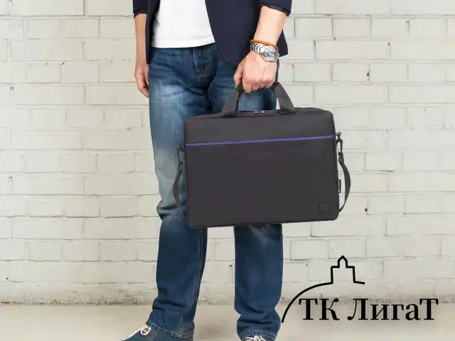 Сумка портфель BRAUBERG PRACTICAL с отделением для ноутбука 15,6", Blue line, черная, 29х40х7 см, 272603