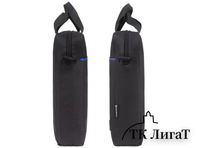 Сумка портфель BRAUBERG PRACTICAL с отделением для ноутбука 15,6", Blue line, черная, 29х40х7 см, 272603