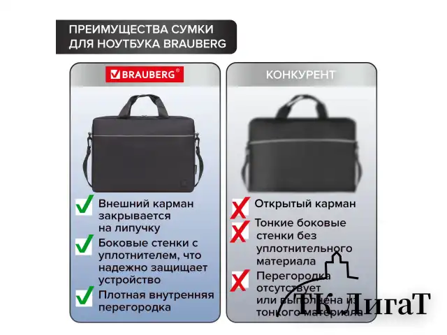 Сумка портфель BRAUBERG PRACTICAL с отделением для ноутбука 15,6", Grey line, черная, 29х40х7 см, 272604