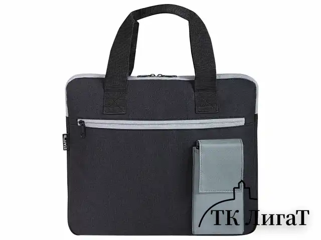 Сумка для документов STAFF DELEGATE на молнии, два кармана, полиэстер, черная/серая, 30х34х2 см, 272619