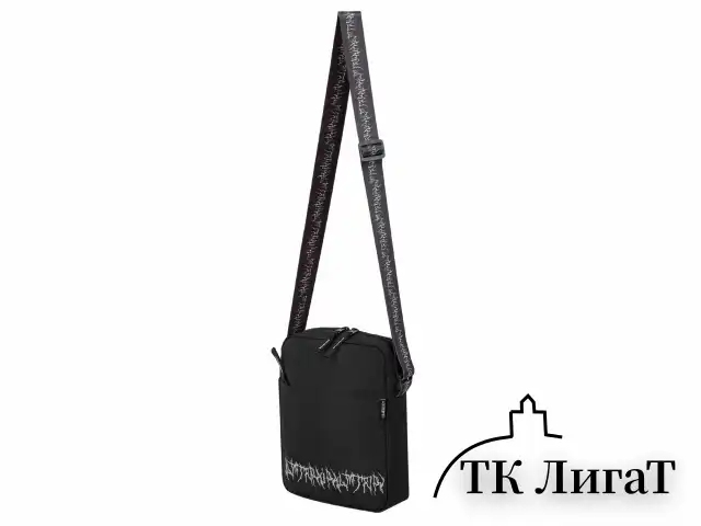 Сумка на плечо HEIKKI COMPACT (ХЕЙКИ) с карманом, черная с принтом, 23х17х5 см, 272629