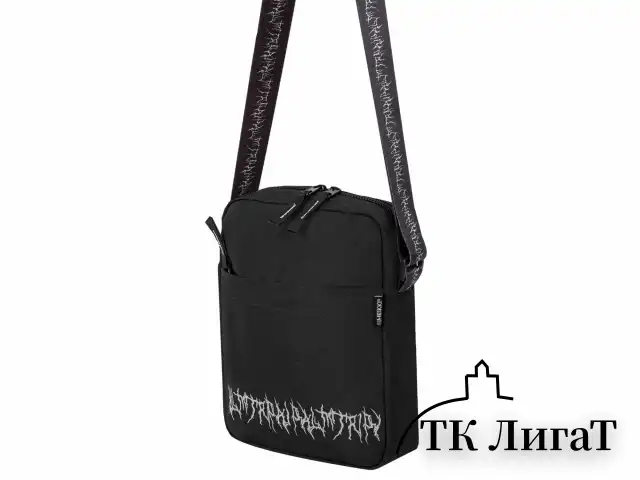 Сумка на плечо HEIKKI COMPACT (ХЕЙКИ) с карманом, черная с принтом, 23х17х5 см, 272629