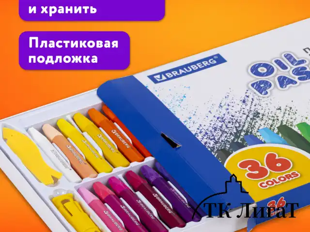 Пастель масляная восковые мелки утолщенные 36 цветов с точилкой, держателем и стеком, BRAUBERG PREMIUM, 272713