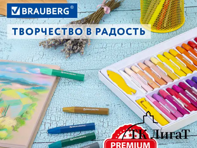 Пастель масляная восковые мелки утолщенные 48 цвета с точилкой, держателем и стеком, BRAUBERG PREMIUM, 272714