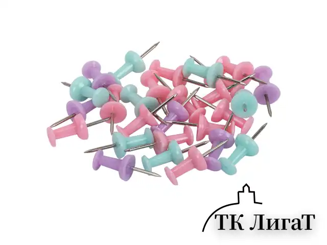 Силовые кнопки-гвоздики BRAUBERG PASTEL, пастельные цвета, 50 штук, 10 мм, 272758