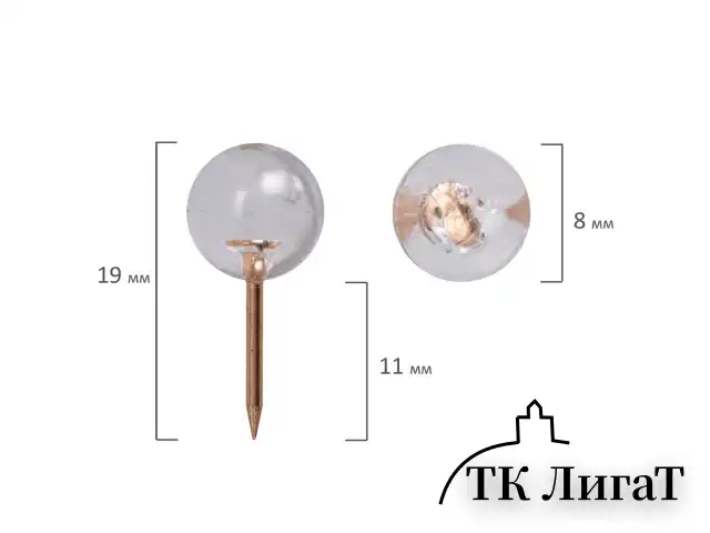 Силовые кнопки-гвоздики BRAUBERG CLEAR & GOLD, прозрачные с золотистым (шарики), 100 штук, 11 мм, 272760