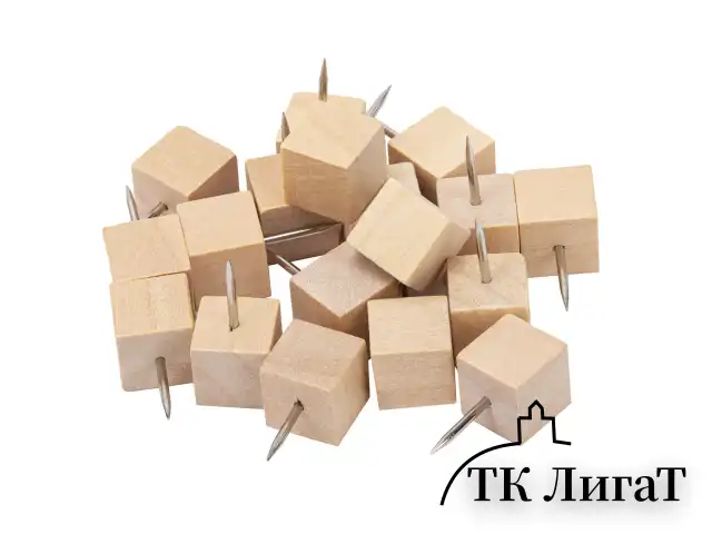 Силовые кнопки-гвоздики BRAUBERG WOOD, деревянные (кубики), 50 штук, 10 мм, 272762