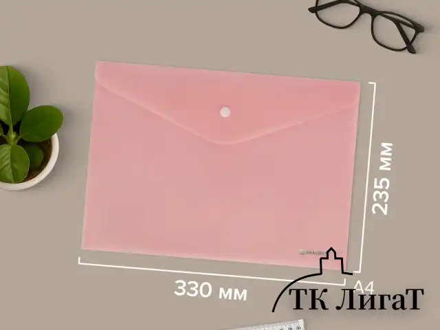 Папка-конверт с кнопкой А4, КОМПЛЕКТ 5 шт., пастельные цвета ассорти, BRAUBERG "PASTEL", 0,18 мм, 272866