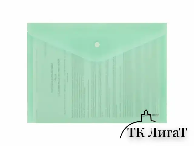 Папка-конверт с кнопкой BRAUBERG "Pastel", А4, матовая непрозрачная, мятная, ПРОЧНАЯ 0,2 мм, 272883