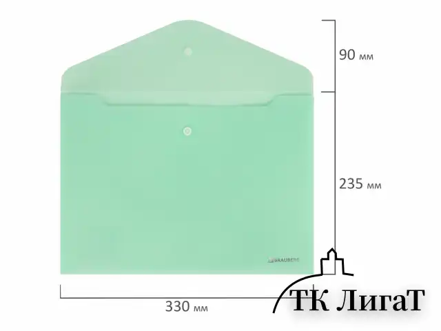 Папка-конверт с кнопкой BRAUBERG "Pastel", А4, матовая непрозрачная, мятная, ПРОЧНАЯ 0,2 мм, 272883
