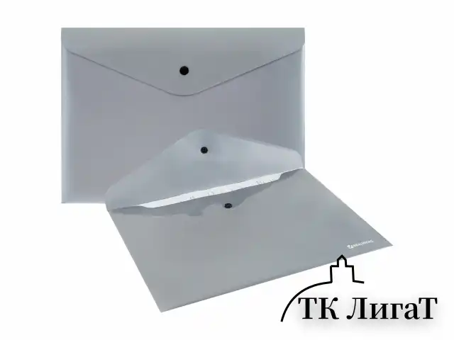 Папка-конверт с кнопкой СЕРЕБРИСТАЯ BRAUBERG "SILVER", А4, непрозрачная, ПРОЧНАЯ 0,2 мм, 272884