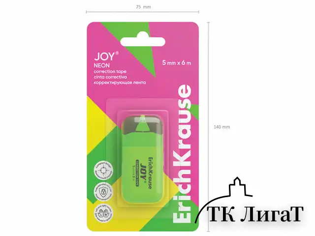 Корректирующая лента ERICH KRAUSE "JOY" 5 мм х 6 м, корпус ассорти, блистер, европодвес, 53197