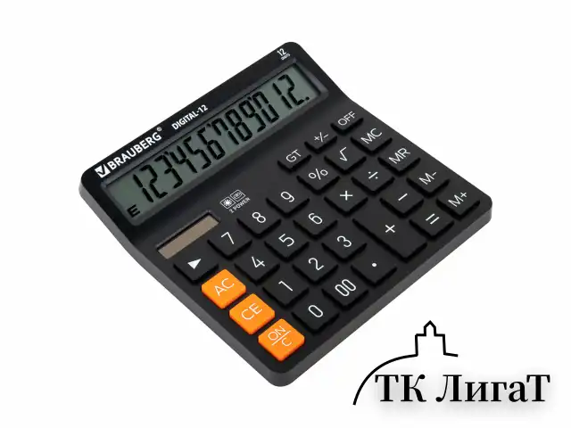 Калькулятор настольный BRAUBERG DIGITAL-12-BK (151х152 мм), 12 разрядов, двойное питание, ЧЕРНЫЙ, 272968