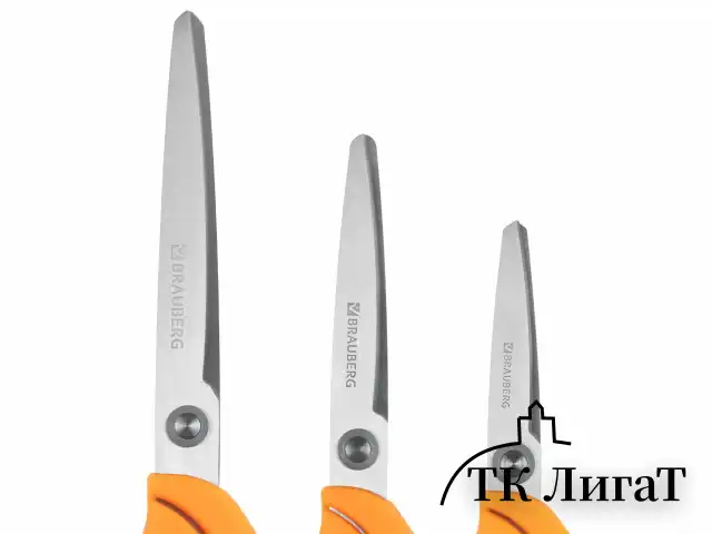 Ножницы BRAUBERG "PROFESSIONAL" 3 шт. (135, 180, 210 мм), серо-оранжевые ручки, ВЫГОДНАЯ УПАКОВКА, 272981