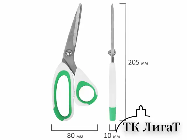 Ножницы BRAUBERG "MAXI" КОМПЛЕКТ 4 шт.: 115, 145, 205 мм + сниппер (для ниток), бело-зеленые ручки, 272982