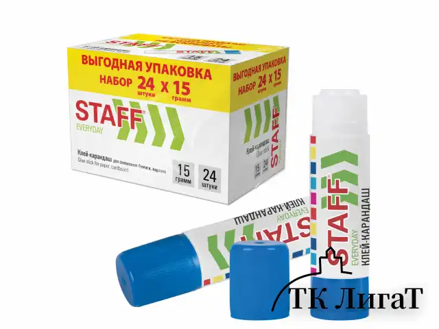 Клей-карандаш 15 г, ВЫГОДНАЯ УПАКОВКА, КОМПЛЕКТ 24 ШТУКИ, STAFF EVERYDAY, 273017