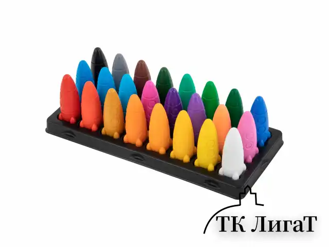 Восковые мелки фигурные BRAUBERG KIDS "РАКЕТА", НАБОР 24 цвета + НАКЛЕЙКИ В ПОДАРОК, 273083