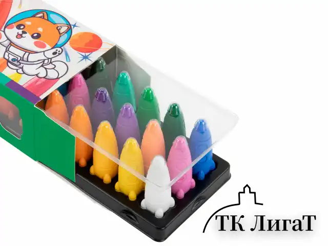 Восковые мелки фигурные BRAUBERG KIDS "РАКЕТА", НАБОР 24 цвета + НАКЛЕЙКИ В ПОДАРОК, 273083