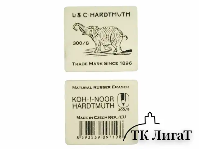 Ластик KOH-I-NOOR "Слон" 300/08, 54х48х16 мм, белый, прямоугольный, натуральный каучук, 0300008005KDRU