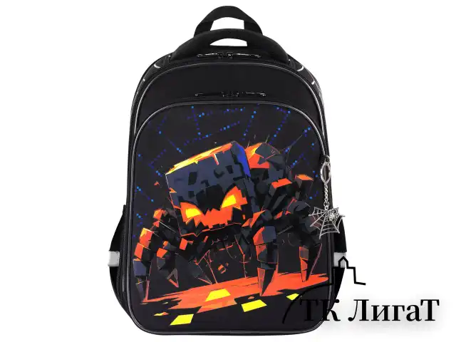 Ранец BRAUBERG QUADRO, 3 отделения, с брелком, Fire spider, 37х28х18 см, 273106