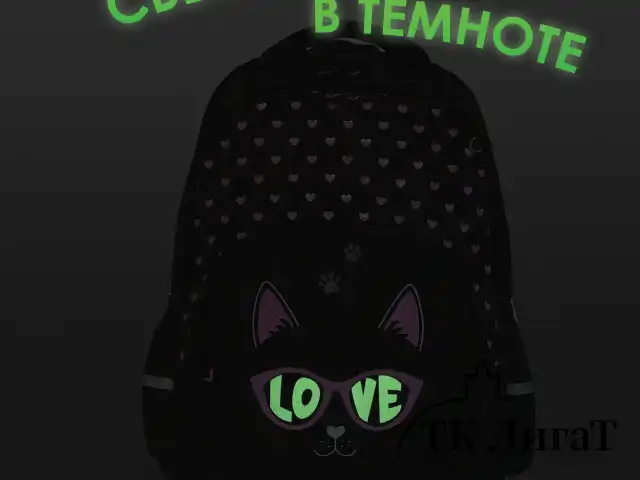Рюкзак BRAUBERG SOFT, 2 отделения, 3 кармана, "Cool cat", СВЕТЯЩИЙСЯ, 40х31х15 см, 273118
