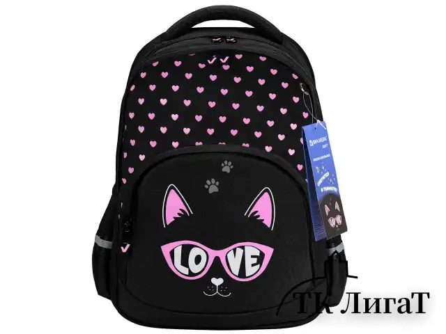 Рюкзак BRAUBERG SOFT, 2 отделения, 3 кармана, "Cool cat", СВЕТЯЩИЙСЯ, 40х31х15 см, 273118