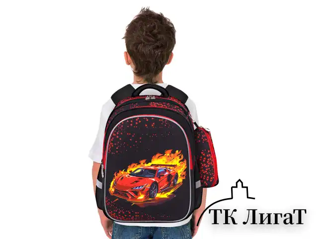 Рюкзак BRAUBERG KIDS MIND с пеналом в комплекте, 2 отделения, "Fiery Road", 40х28х18 см, 273177