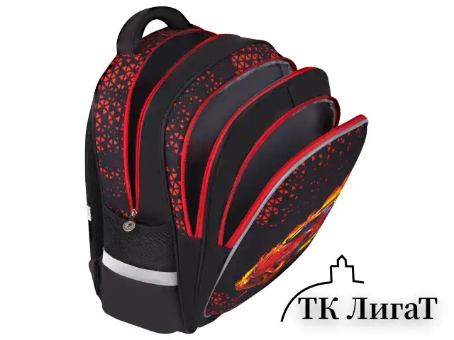 Рюкзак BRAUBERG KIDS MIND с пеналом в комплекте, 2 отделения, "Fiery Road", 40х28х18 см, 273177