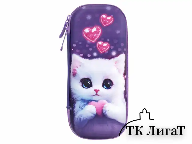 Пенал ЮНЛАНДИЯ, 1 отделение, 1 откидная планка, карман, EVA покрытие soft-touch, 22х10х5 см, "Cute cat", 273184
