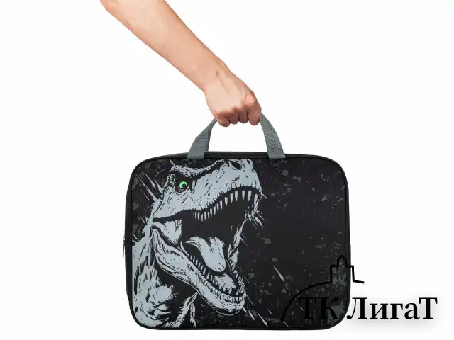 Папка на молнии с ручками BRAUBERG А4, 1 отделение, полиэстер, 80 мм, "Scary dino", 273308
