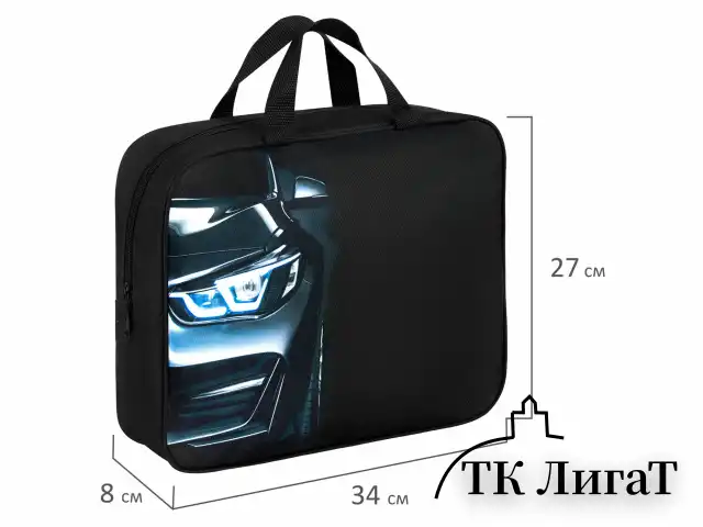 Папка на молнии с ручками BRAUBERG KIDS А4, 1 отделение, полиэстер, 80 мм, "Dark car", 273315