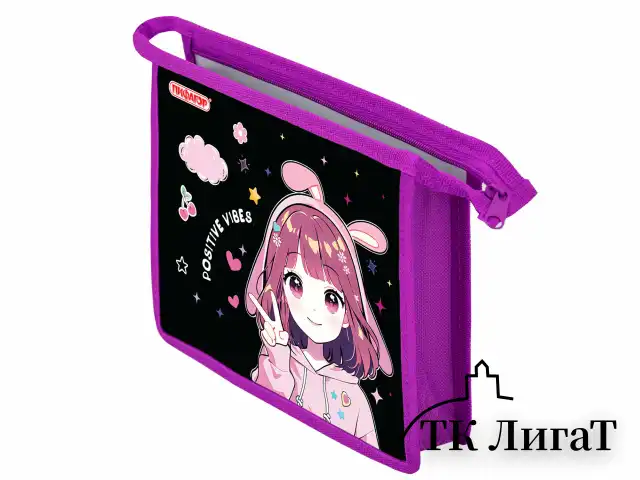 Папка для тетрадей ПИФАГОР А5, 1 отделение, пластик, на молнии, "Anime sign", 273328