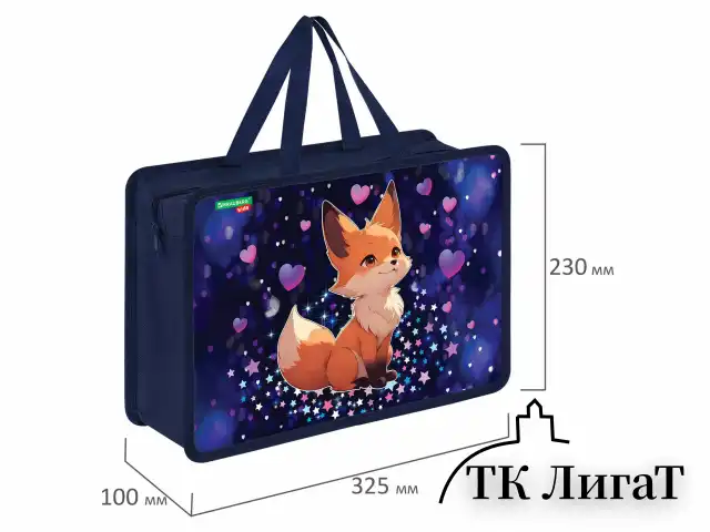Папка на молнии с ручками BRAUBERG KIDS А4, 1 отделение, пластик, 100 мм, "Fairy fox", 273375