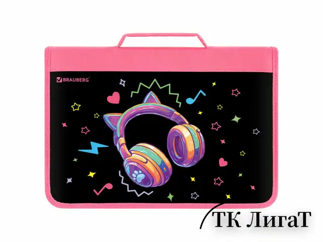 Папка на молнии BRAUBERG А4 с ручкой, с органайзером, 1 отделение, "Headphones", 273384