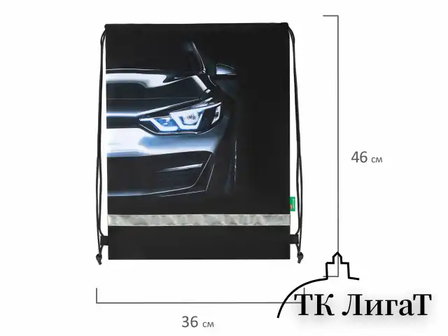 Мешок для обуви BRAUBERG KIDS, светоотражающая полоса, 46х36 см, "Dark car", 273439