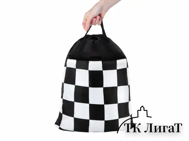 Мешок для обуви BRAUBERG БОЛЬШОЙ, с ручкой, карман на молнии, сетка, 49х41 см, "Black and white", 273452