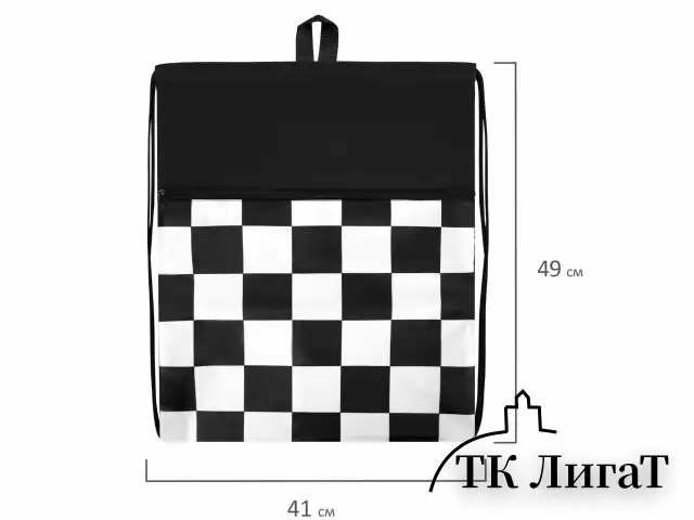 Мешок для обуви BRAUBERG БОЛЬШОЙ, с ручкой, карман на молнии, сетка, 49х41 см, "Black and white", 273452