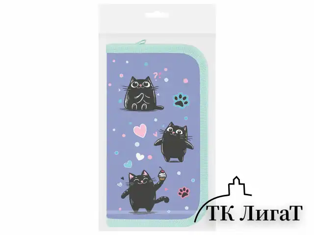 Пенал ПИФАГОР, 2 отделения, ламинированный картон, 19х11 см, "Funny cats", 273481
