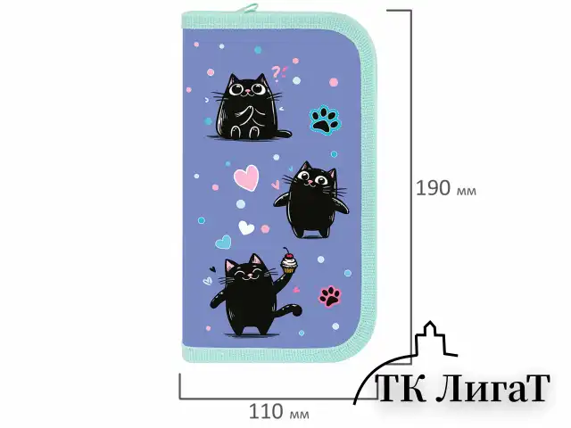 Пенал ПИФАГОР, 2 отделения, ламинированный картон, 19х11 см, "Funny cats", 273481