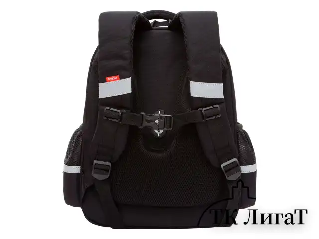 Ранец GRIZZLY анатомическая спинка, c брелоком, для девочек, "HEARTS", чёрный 36х28х20 см, RAz-586-5/1