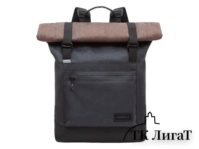 Рюкзак GRIZZLY, карман-антивор, с клапаном, трансформ. объем, ROLLTOP, 42х29х11 см, RQL-315-1/2