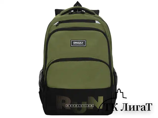 Рюкзак GRIZZLY школьный, анатом. спинка, 2 отделения, д/мальч., RUN, хаки 45х32х23 см, RU-530-6/3