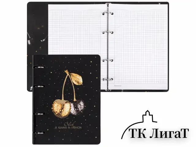 Тетрадь на кольцах А5 160х212 мм, 120 листов, картон, фольга, клетка, BRAUBERG, "Black&Gold", 404735