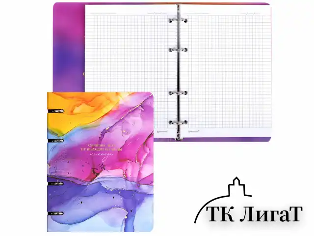 Тетрадь на кольцах А5 160х212 мм, 120 листов, картон, фольга, клетка, BRAUBERG, "Liquid art", 404738