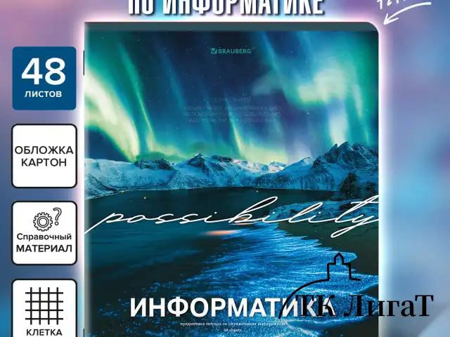 Тетрадь предметная КЛАССИКА ПРИРОДА 48 л., обложка картон, ИНФОРМАТИКА, клетка, подсказ, BRAUBERG, 405088