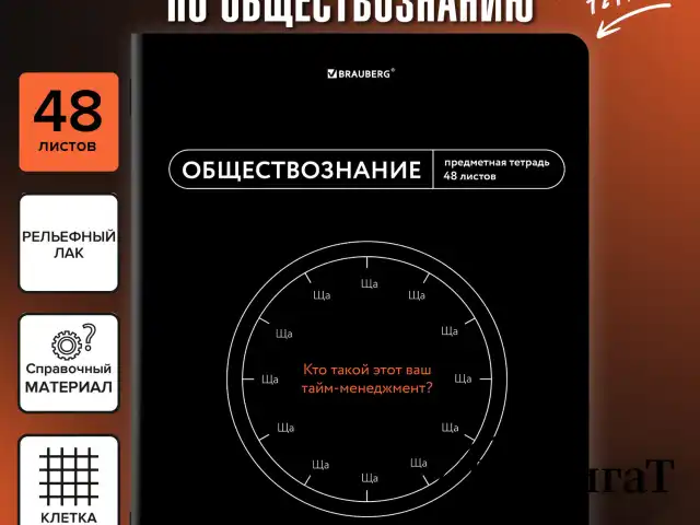 Тетрадь предметная МЕМЫ 48 л., TWIN-лак, ОБЩЕСТВОЗНАНИЕ, клетка, подсказ, BRAUBERG, 405097